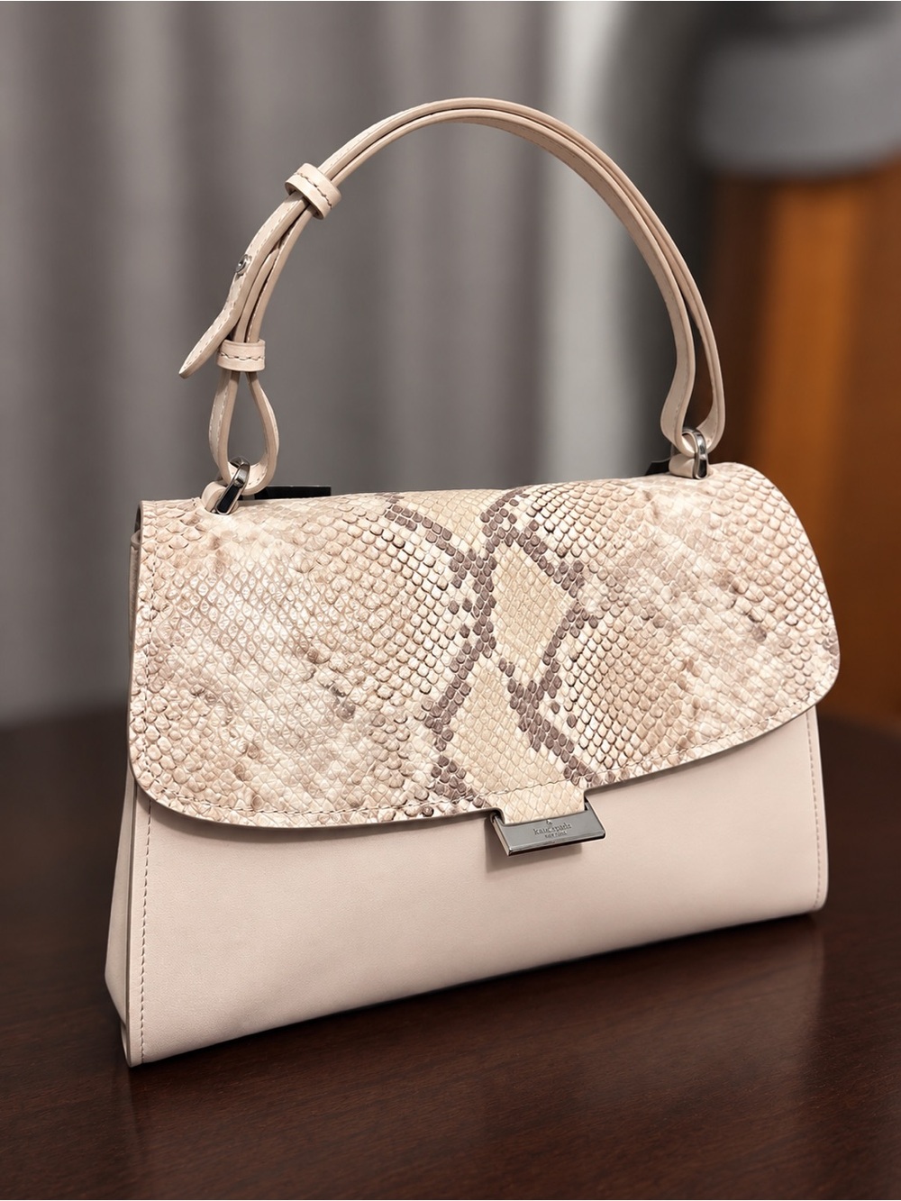 kate spade Cream Snake-Texture Flap Top-Handle Shoulder Bag